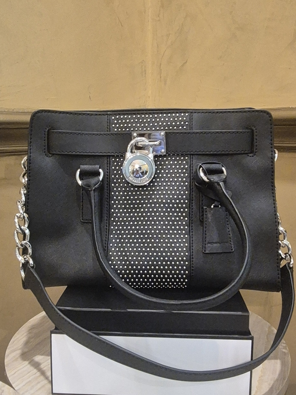 Michael Kors Black Satchel with Silver Stud Panel